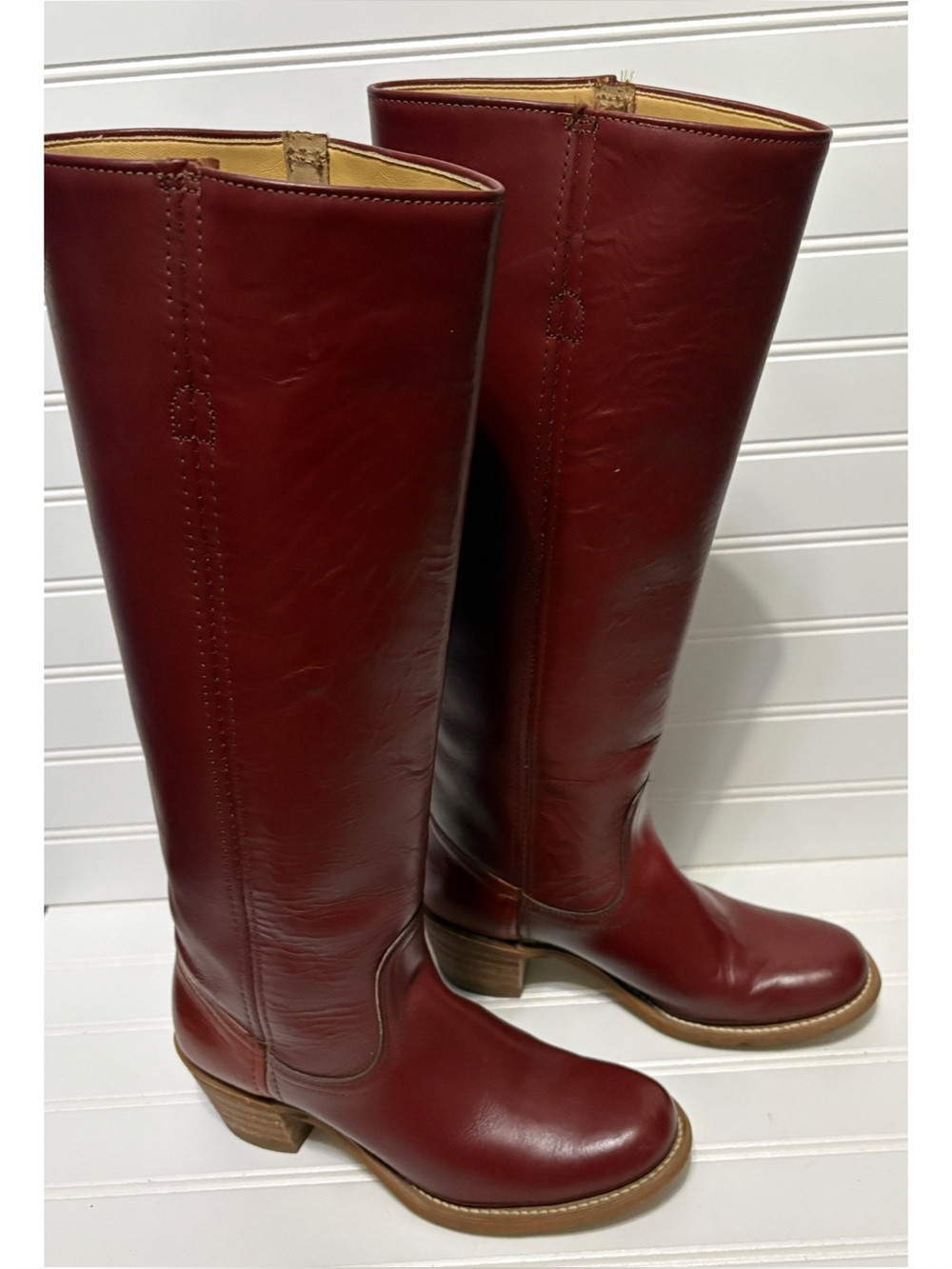 FRYE Red Leather Vintage Black Label Campus Boots Made in USA Womens Size 6 B